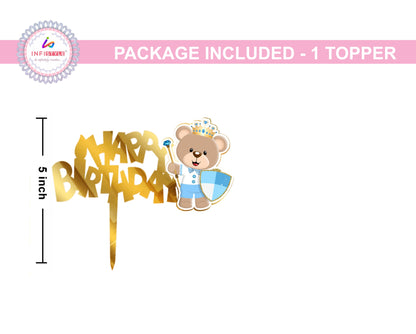 Teddy Cake Topper Happy Birthday Gold