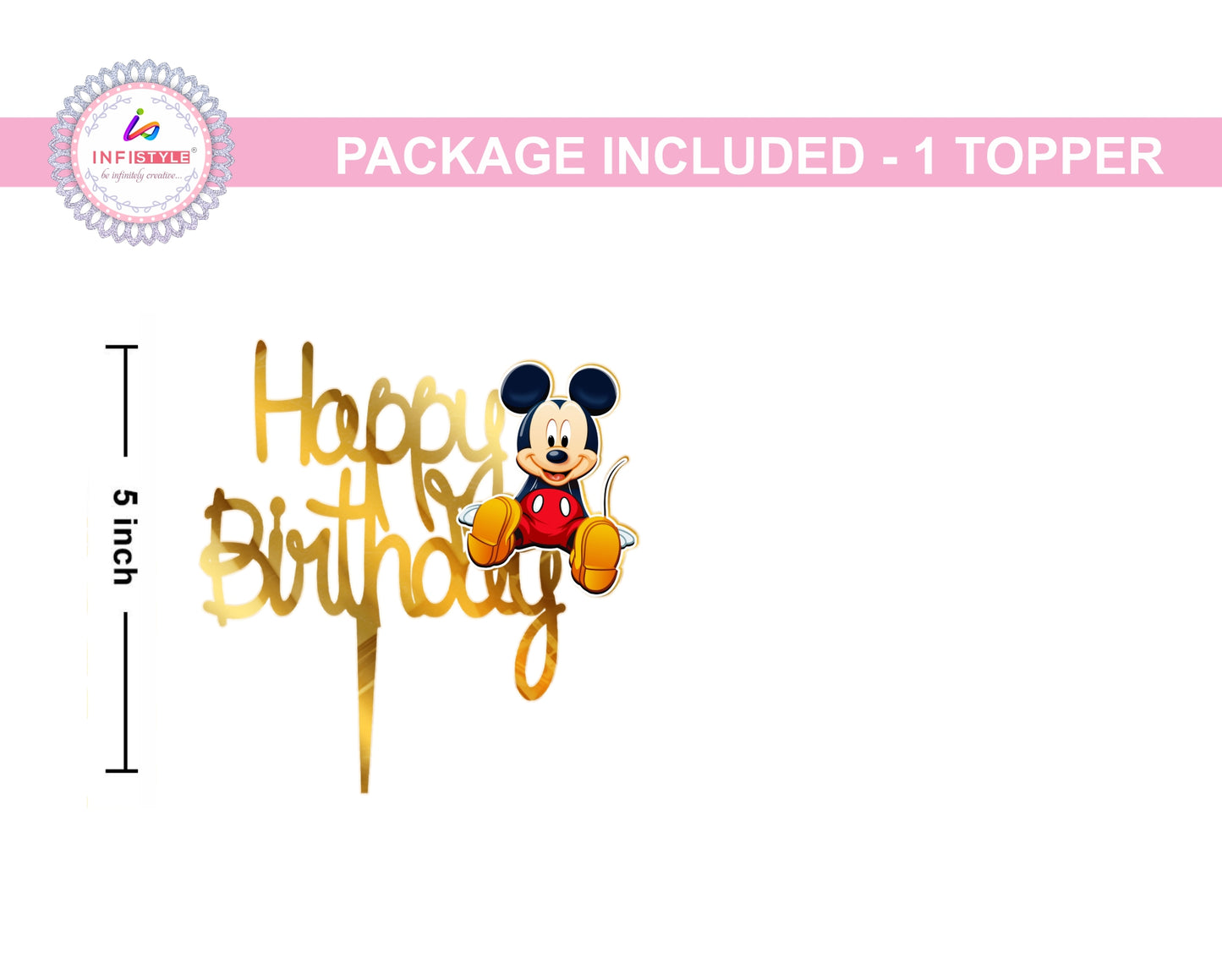 Mickey Mouse Cake Topper Gold Acrylic