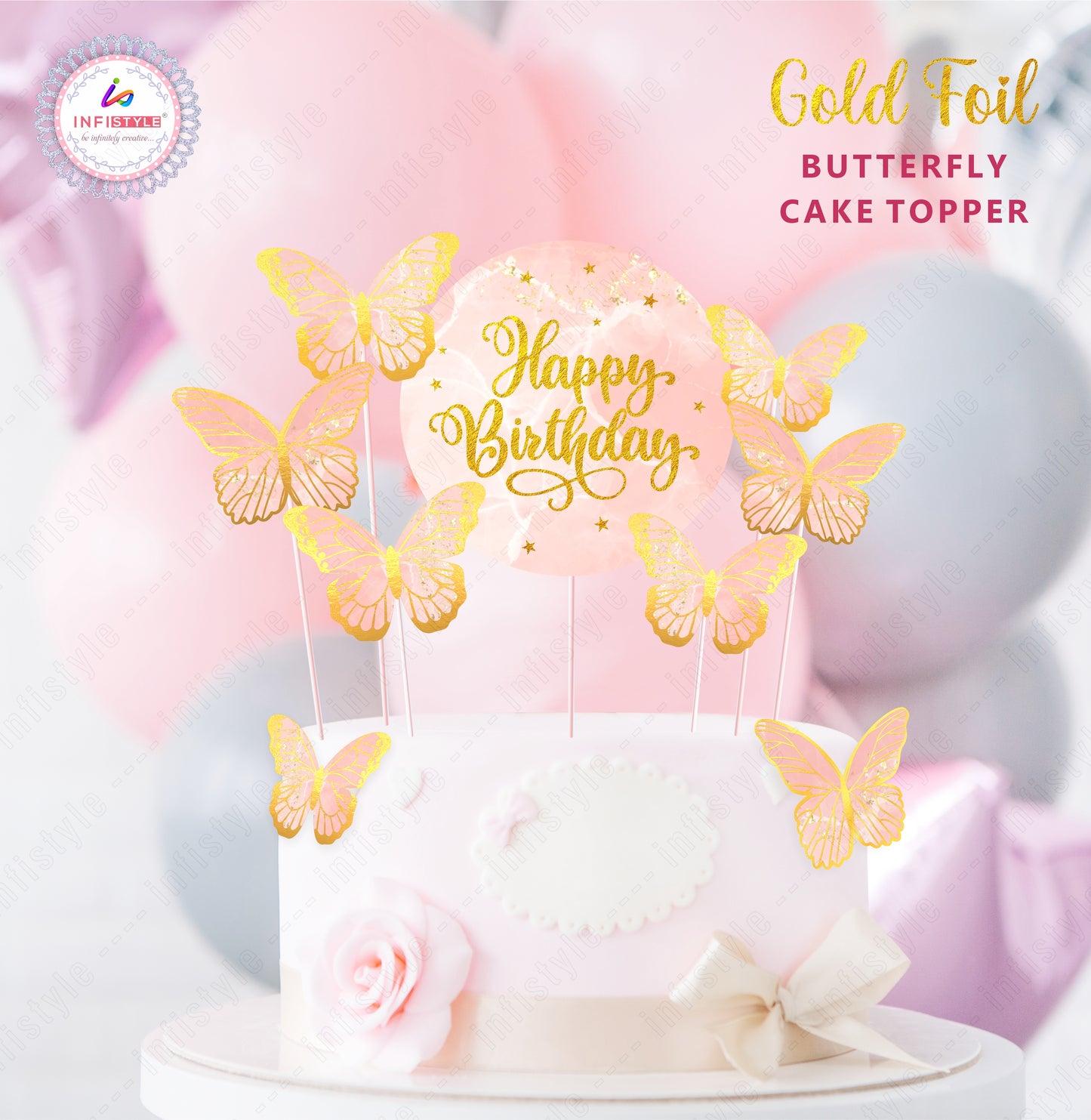 Butterfly Cake Toppers 8 Butterfly 1 Happy Birthday Party Decoration Cake Topper (PCT-01)