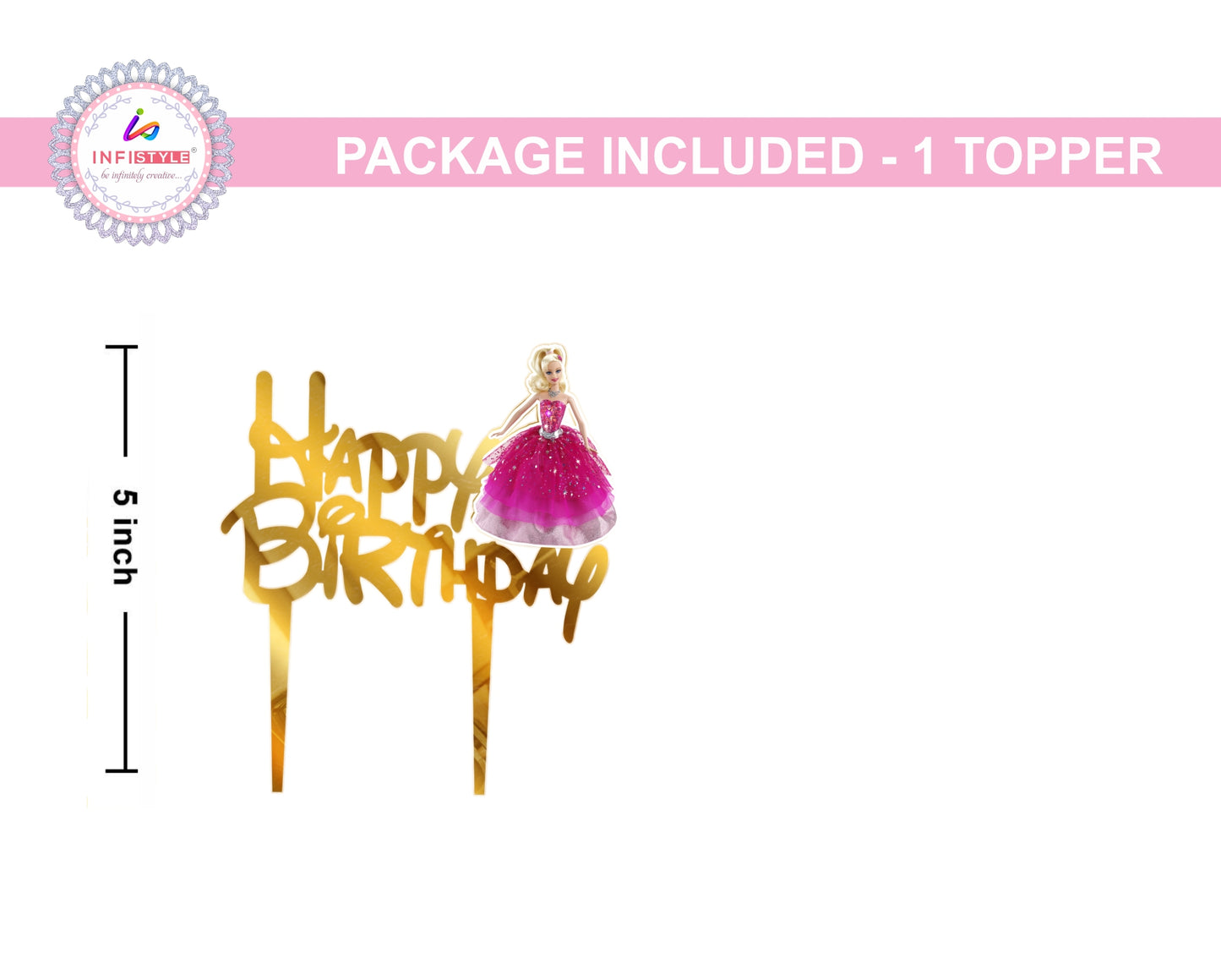 Barbie Theme Golden Birthday Cake Toppers