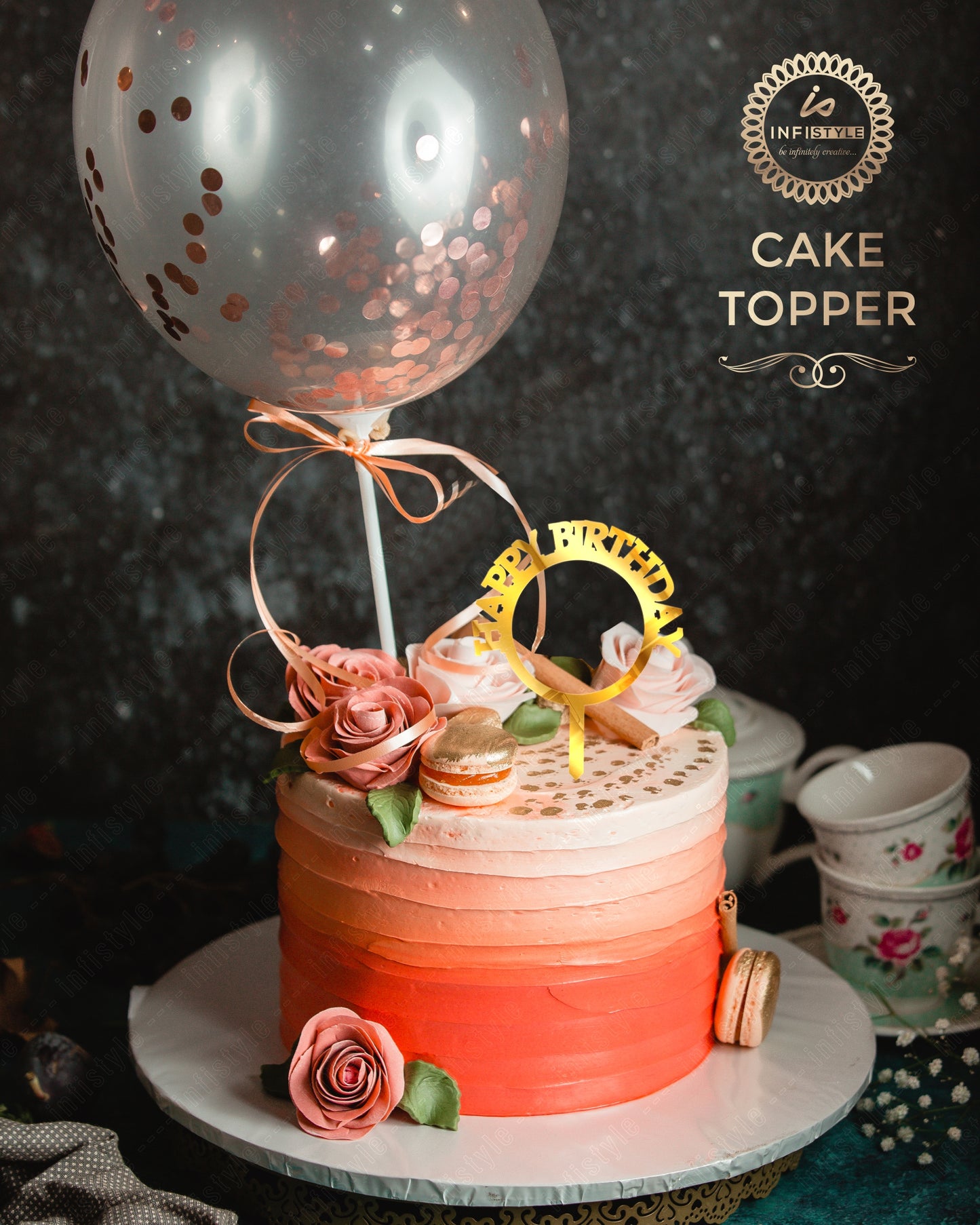 Happy Birthday Acrylic Golden Cake Toppers