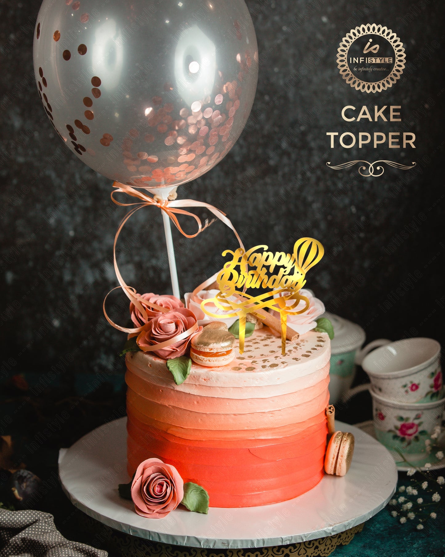Golden Acrylic Birthday Cake Toppers