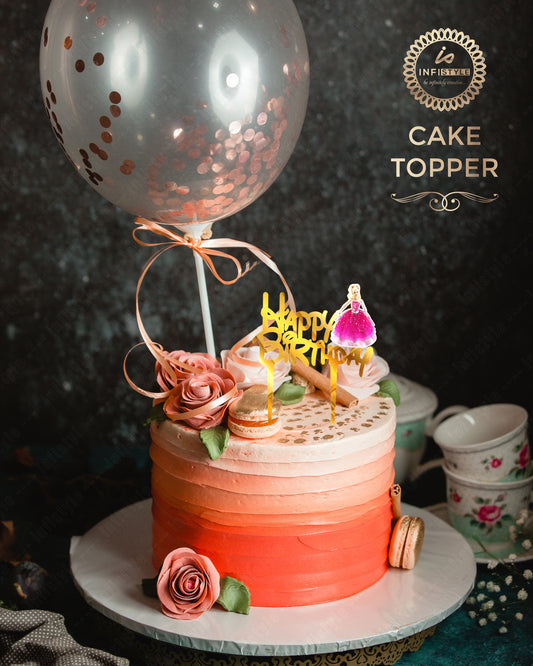 Barbie Theme Golden Birthday Cake Toppers