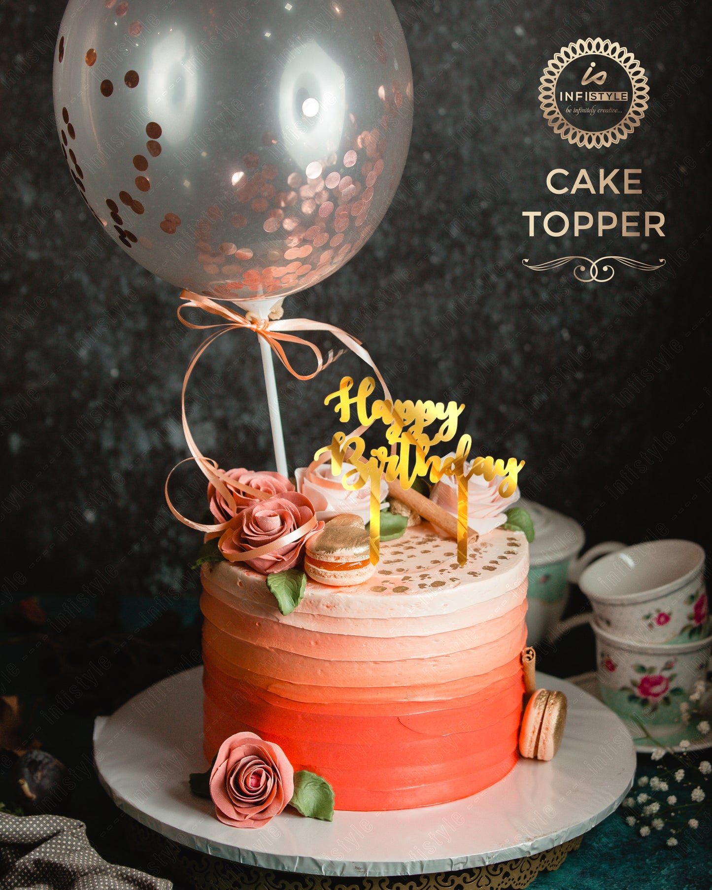 Birthday Acrylic Golden Cake Toppers