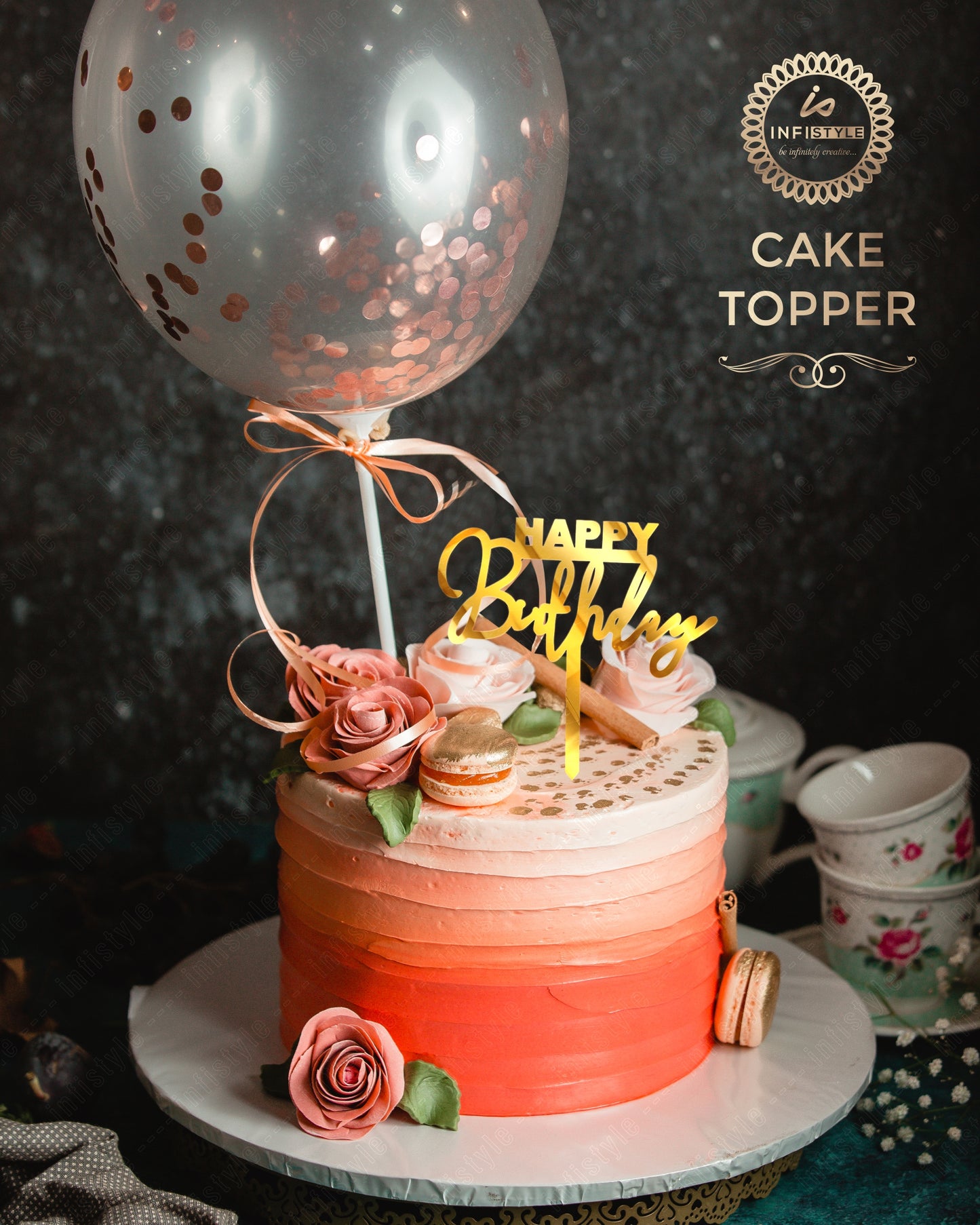 Acrylic Birthday Cake Toppers Gold