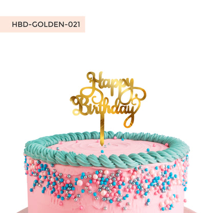 Golden Happy Birthday Cake Toppers