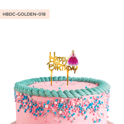 Barbie Theme Golden Birthday Cake Toppers