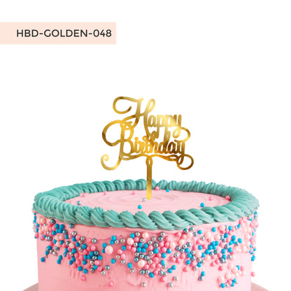 Gold Cake Toppers Happy Birthday Acrylic