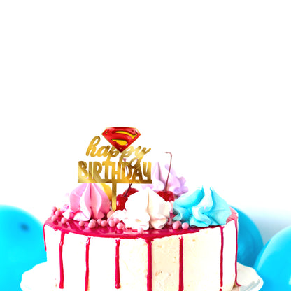 Acrylic Gold Cake Topper Superman Theme