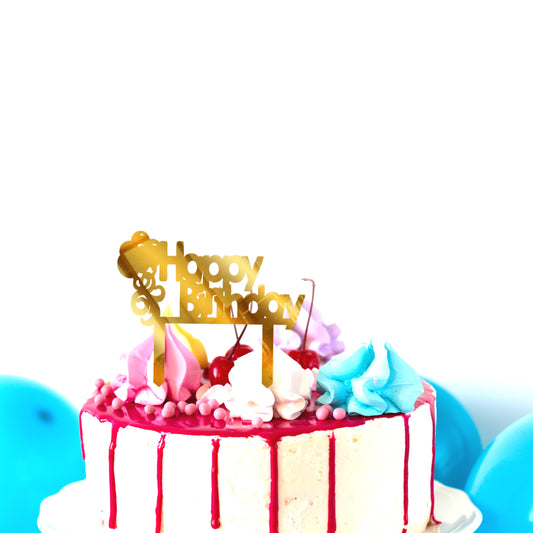 Happy Birthday Cake Toppers Gold Acrylic