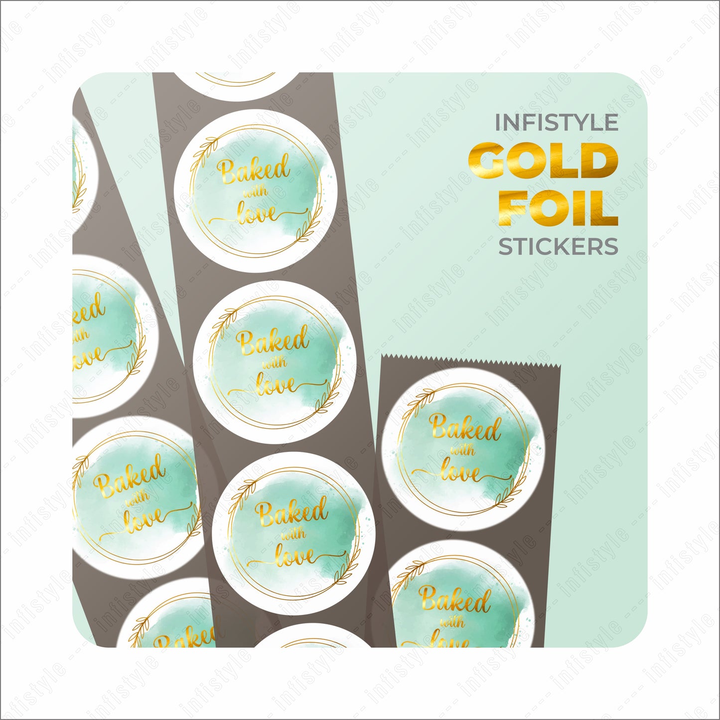 Baked With Love Gold Stickers