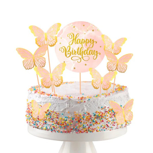 Butterfly Cake Toppers 8 Butterfly 1 Happy Birthday Party Decoration Cake Topper (PCT-01)
