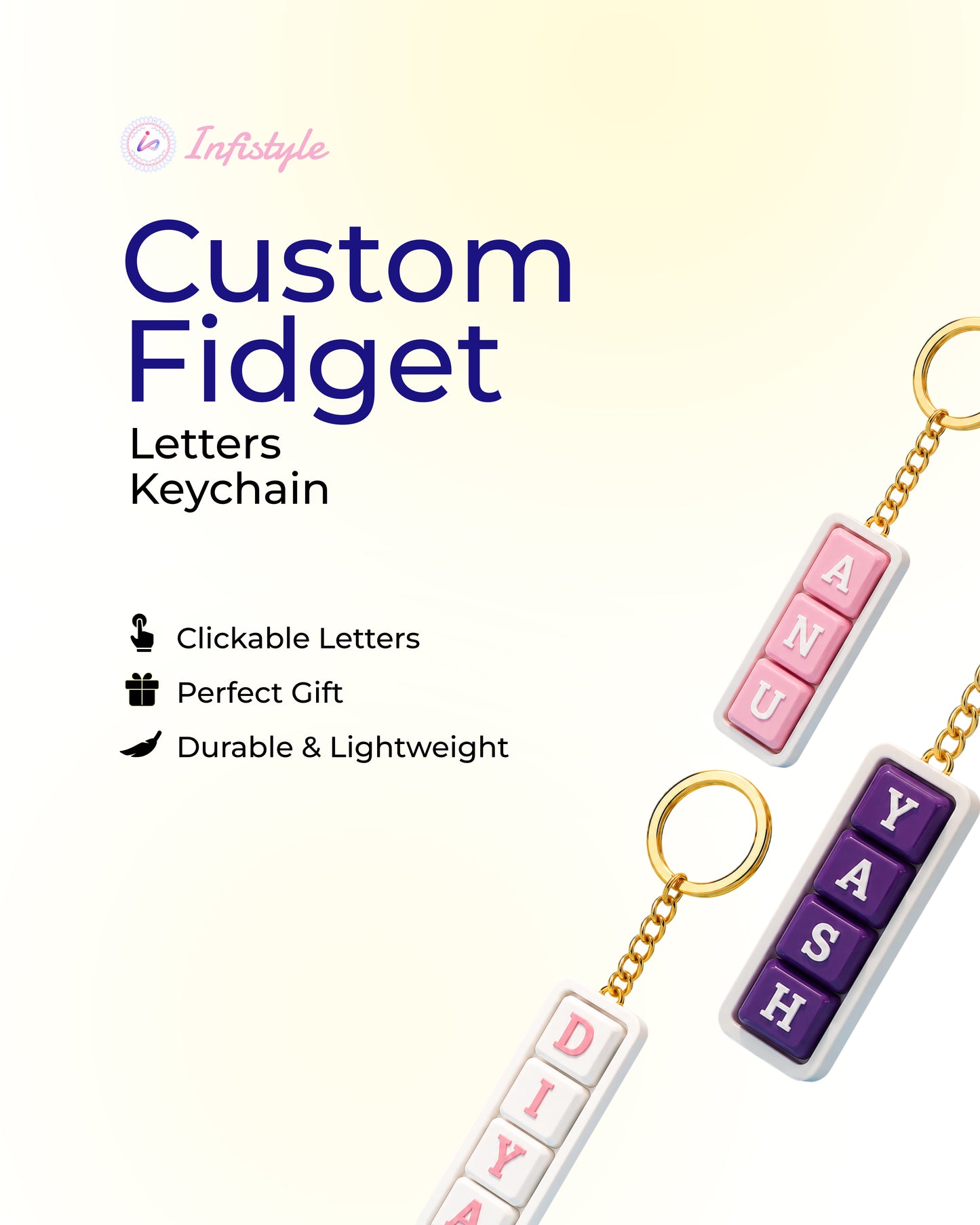 Personalized Keyboard Clicker Custom Name Fidget Letters Keychain