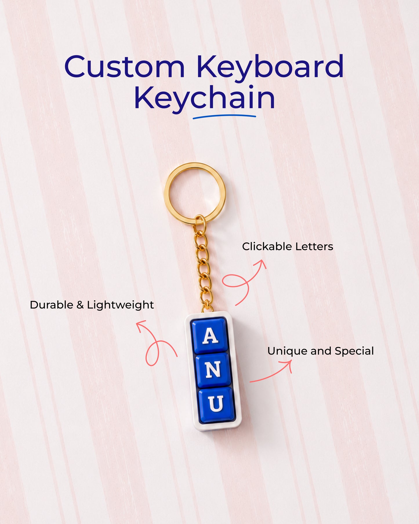 Personalized Keyboard Clicker Custom Name Fidget Letters Keychain