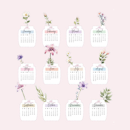 Customized 2026 Calendar for Desk – Floral Vase & Wooden Stand