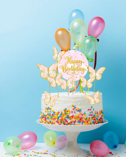 Butterfly Cake Toppers 8 Butterfly 1 Happy Birthday Party Decoration Cake Topper (PCT-04)