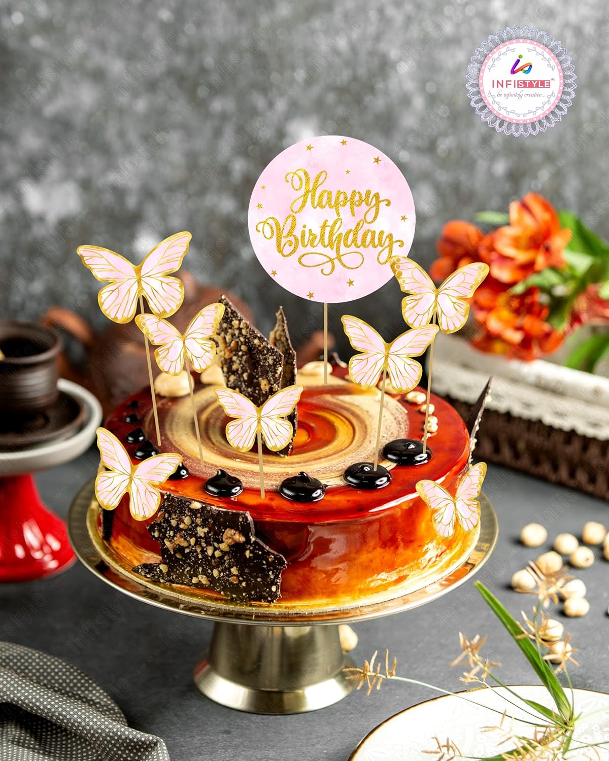 Butterfly Cake Toppers 8 Butterfly 1 Happy Birthday Party Decoration Cake Topper (PCT-04)