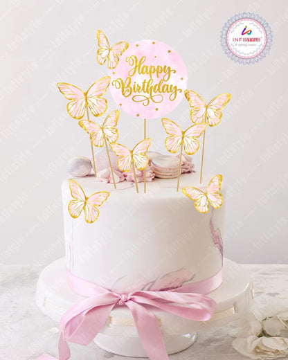 Butterfly Cake Toppers 8 Butterfly 1 Happy Birthday Party Decoration Cake Topper (PCT-04)
