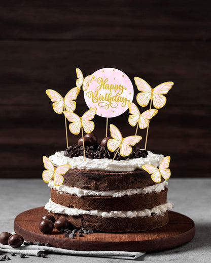 Butterfly Cake Toppers 8 Butterfly 1 Happy Birthday Party Decoration Cake Topper (PCT-04)