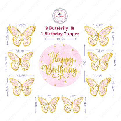 Butterfly Cake Toppers 8 Butterfly 1 Happy Birthday Party Decoration Cake Topper (PCT-04)