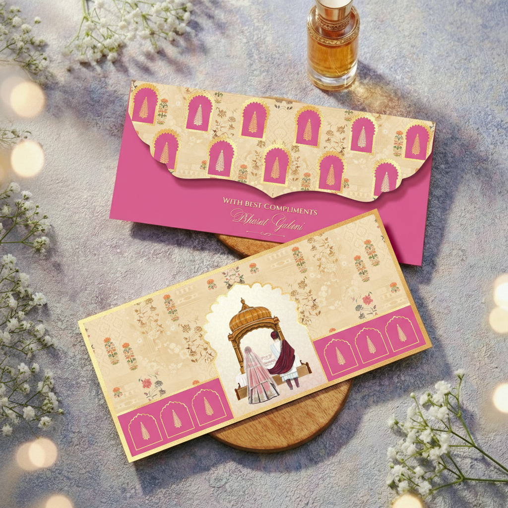 Anand Karaj Gold Foil Money Envelopes Pink