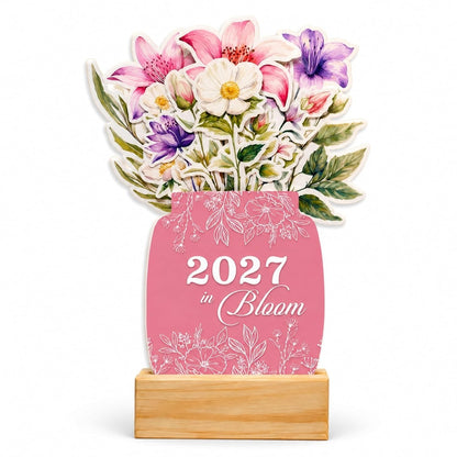 2027 Calendar for Desk – Floral Vase & Wooden Stand (Non-Customised)