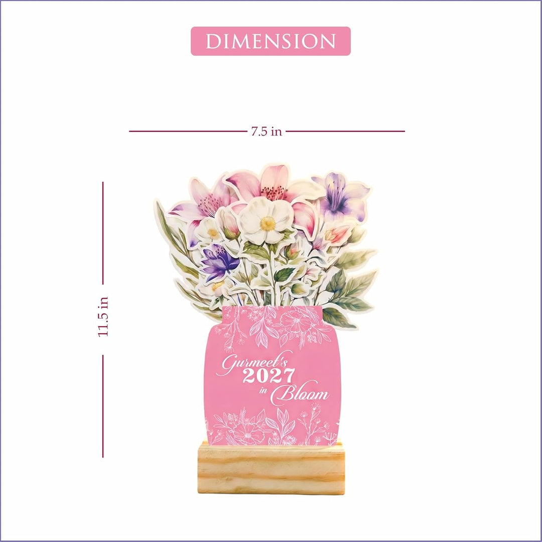 2027 Calendar for Desk – Floral Vase & Wooden Stand (Non-Customised)