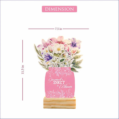 2027 Calendar for Desk – Floral Vase & Wooden Stand (Non-Customised)