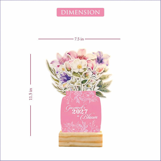 2027 Calendar for Desk – Floral Vase & Wooden Stand (Non-Customised)