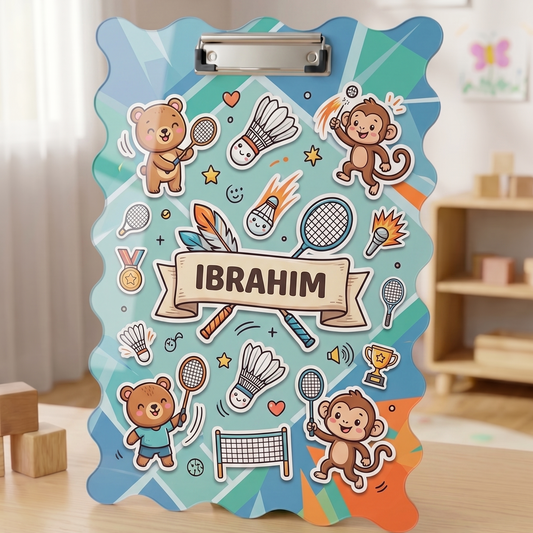 Customized Acrylic Exam Clipboard with Name | Personalized Name Examboard Badminton Theme