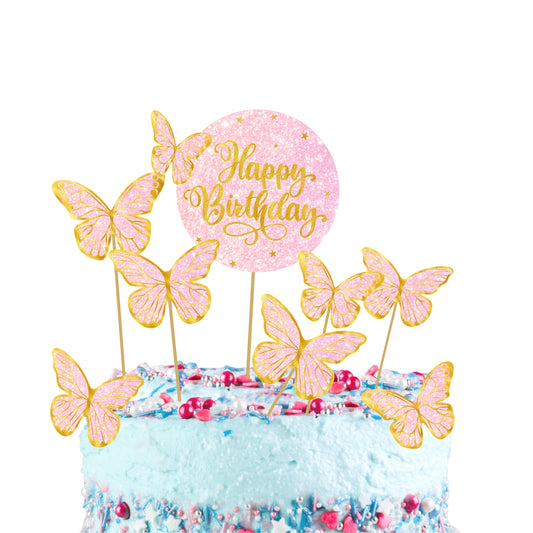 Butterfly Cake Toppers 8 Butterfly 1 Happy Birthday Party Decoration Cake Topper (PCT-05)