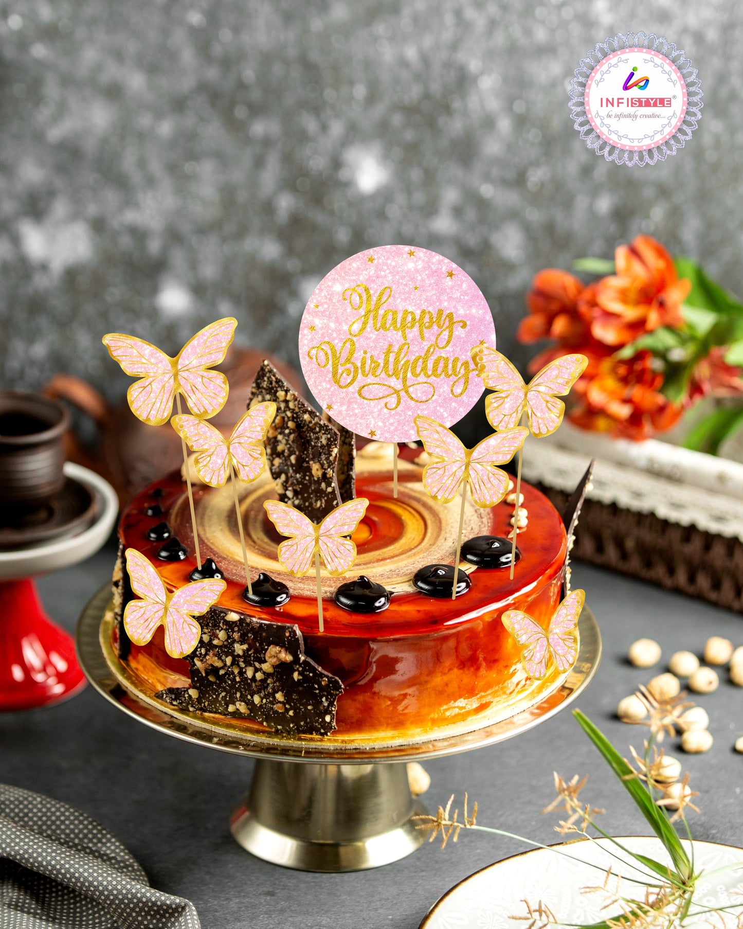 Butterfly Cake Toppers 8 Butterfly 1 Happy Birthday Party Decoration Cake Topper (PCT-05)
