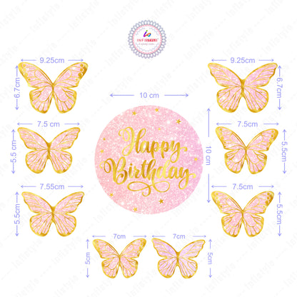 Butterfly Cake Toppers 8 Butterfly 1 Happy Birthday Party Decoration Cake Topper (PCT-05)
