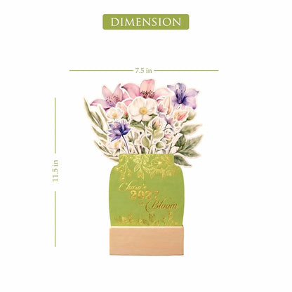 Customized 2027 Calendar for Desk – Floral Vase & Wooden Stand
