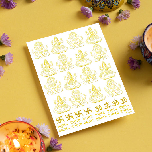 Diwali Resin Stickers Golden Mettalic Effect Stickers Gold Embossed Transparent Stickers D4