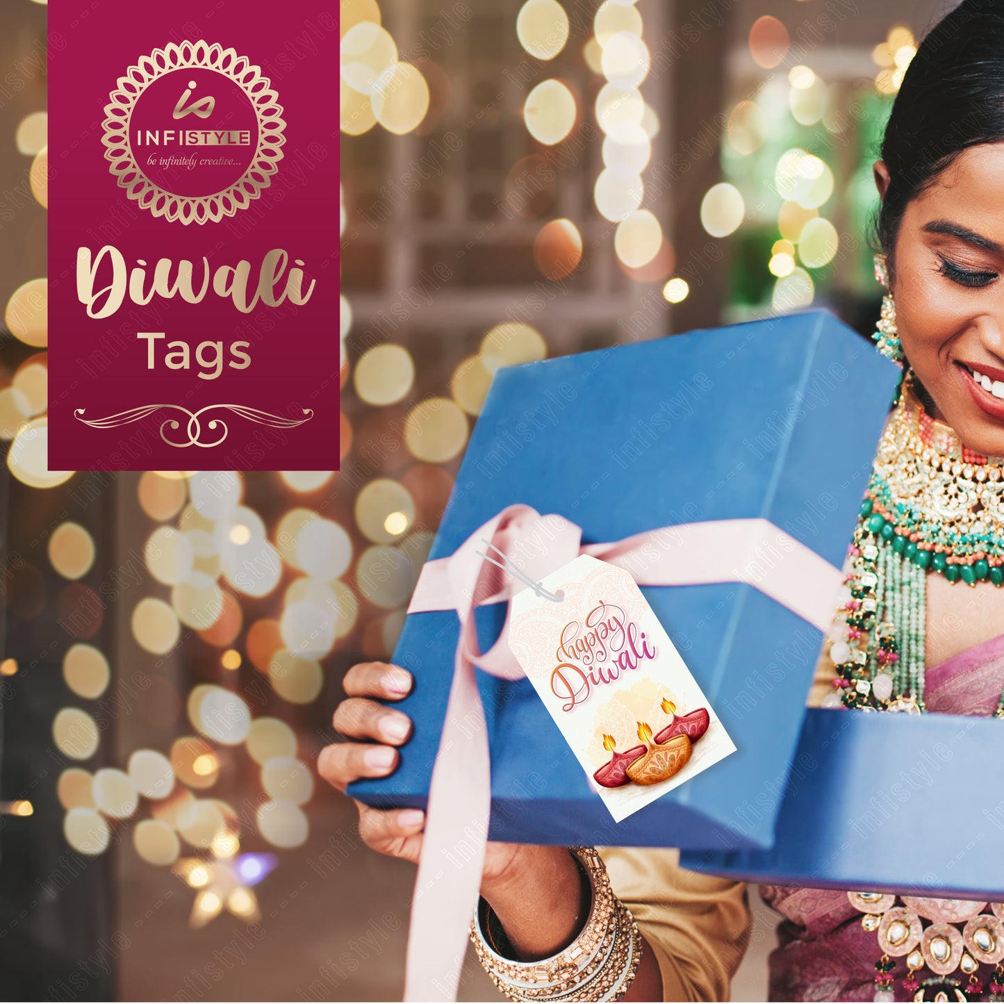 Happy Diwali Tags Unique Die Cut Shape Happy Diwali Tags