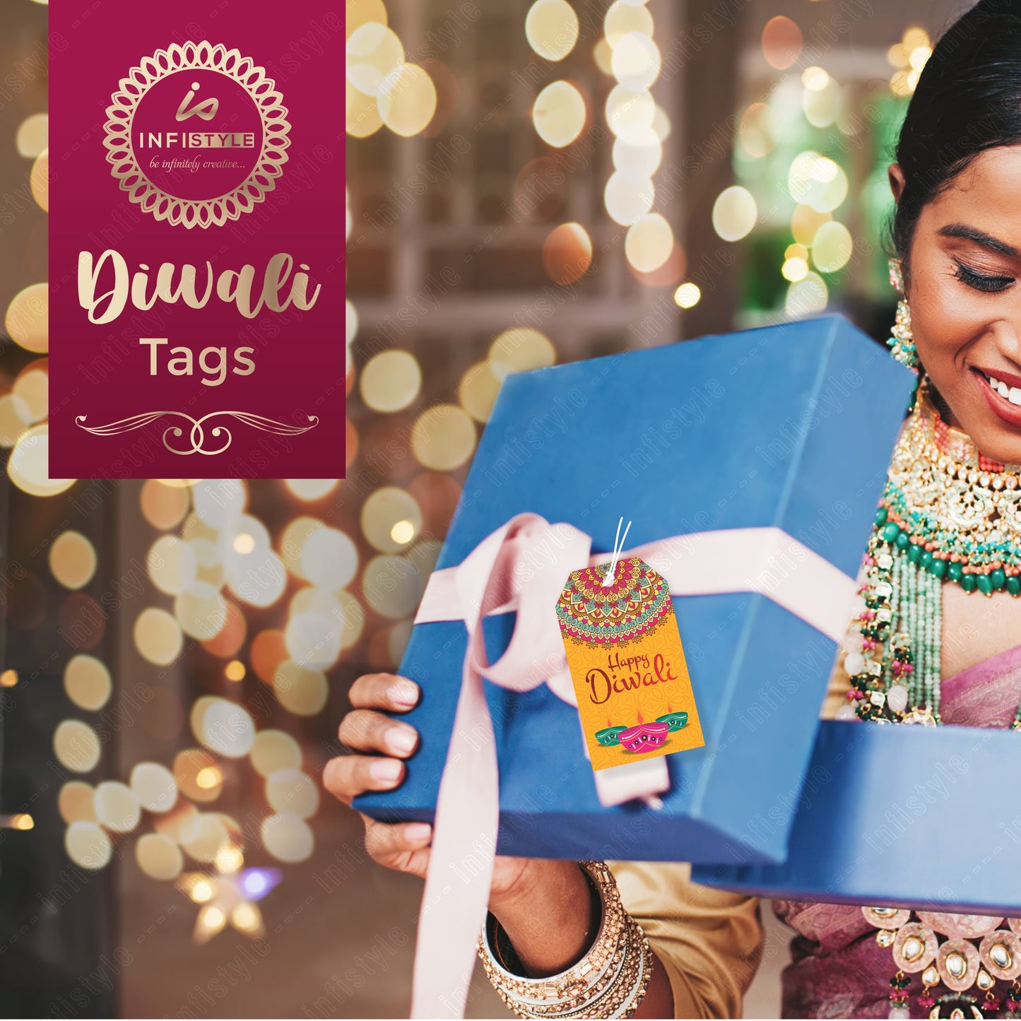 Happy Diwali Die Cut Shape 4 Gift Tags