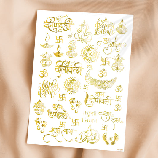 Diwali Resin Stickers Gold Mettalic Effect Embossed Transparent Stickers A5 Non Peel Off Diwali Stickers