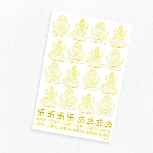 Diwali Resin Stickers Golden Mettalic Effect Stickers Gold Embossed Transparent Stickers D4