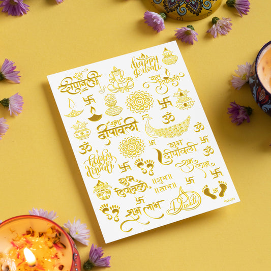 Diwali Resin Stickers Gold Mettalic Effect Embossed Transparent Stickers A5 Non Peel Off Diwali Stickers