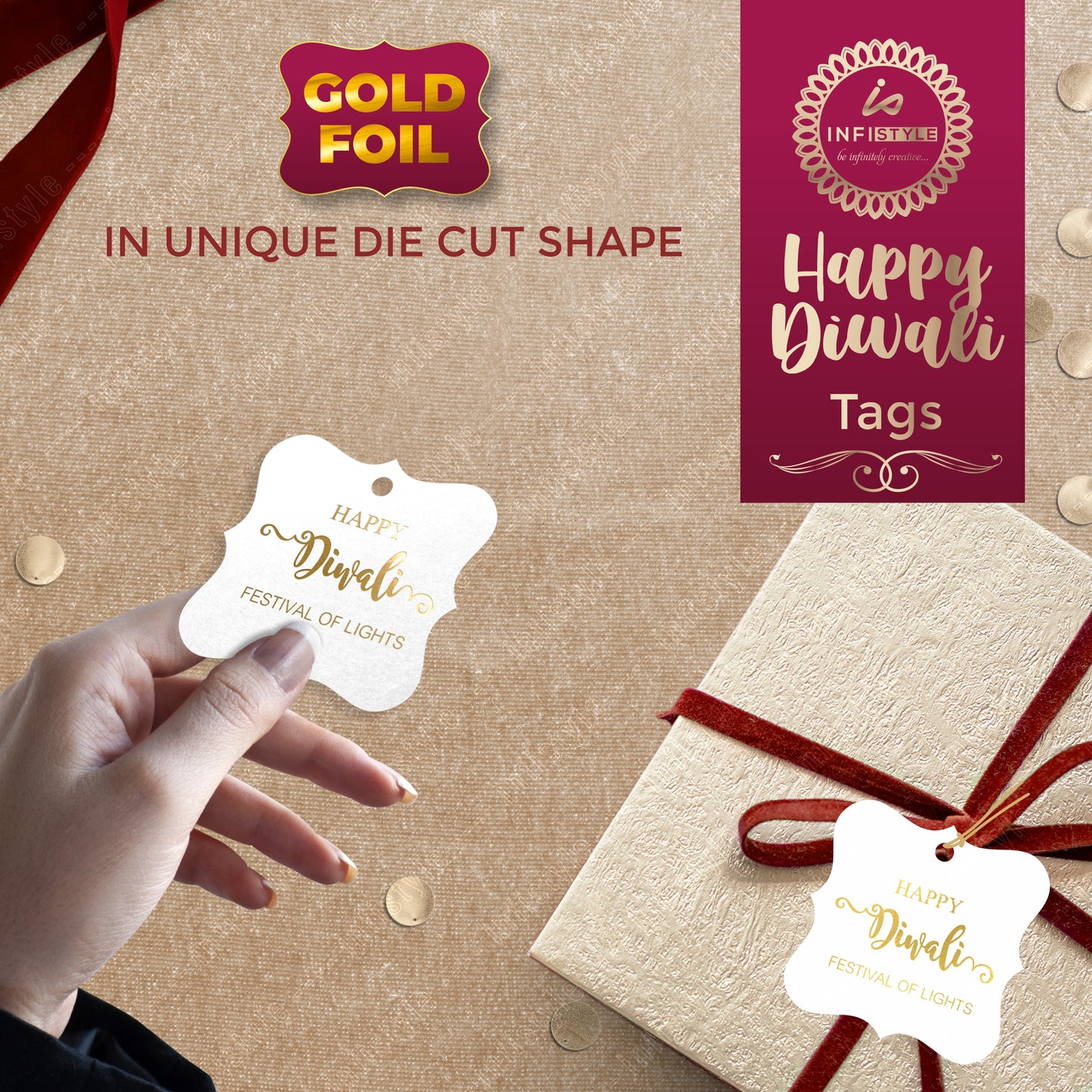 Happy Diwali Gift Tags Festival of Lights Diwali Gold Foil Tags