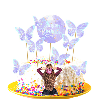 Butterfly Cake Toppers 8 Butterfly 1 Happy Birthday Party Decoration Cake Topper (PCT-03)