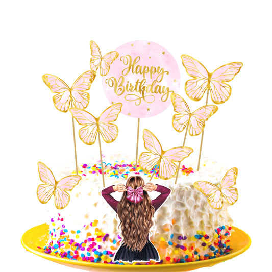 Butterfly Cake Toppers 8 Butterfly 1 Happy Birthday 1 Die Cut Cake Topper (PCT-02)