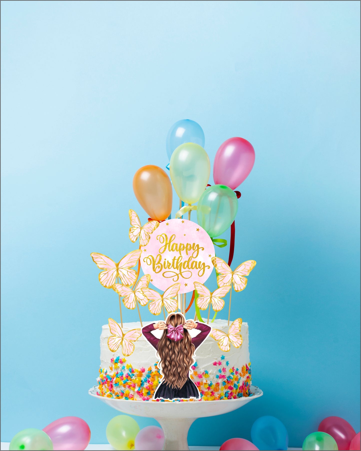 Butterfly Cake Toppers 8 Butterfly 1 Happy Birthday 1 Die Cut Cake Topper (PCT-02)