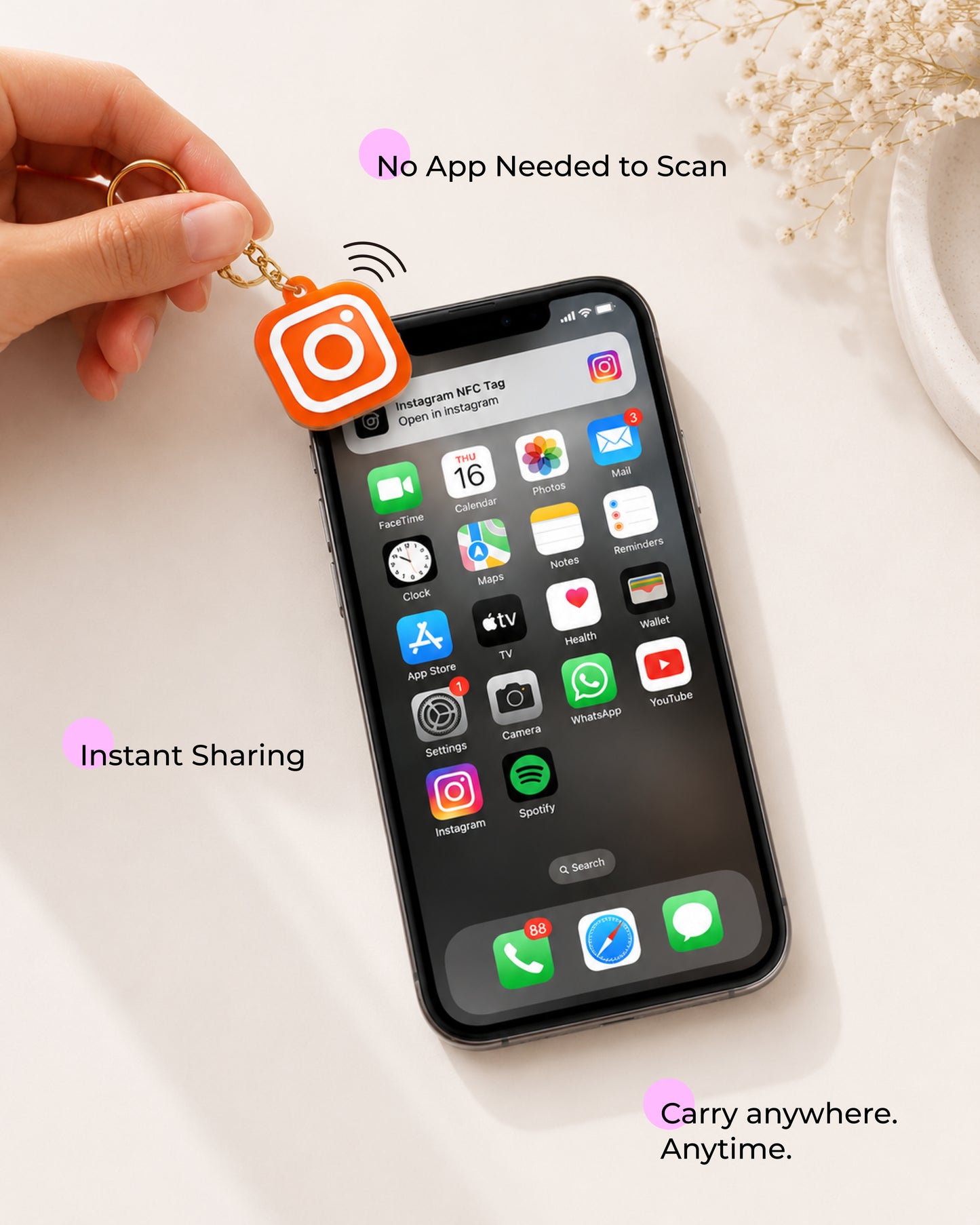 Custom 3D Printed NFC Instagram Keychain