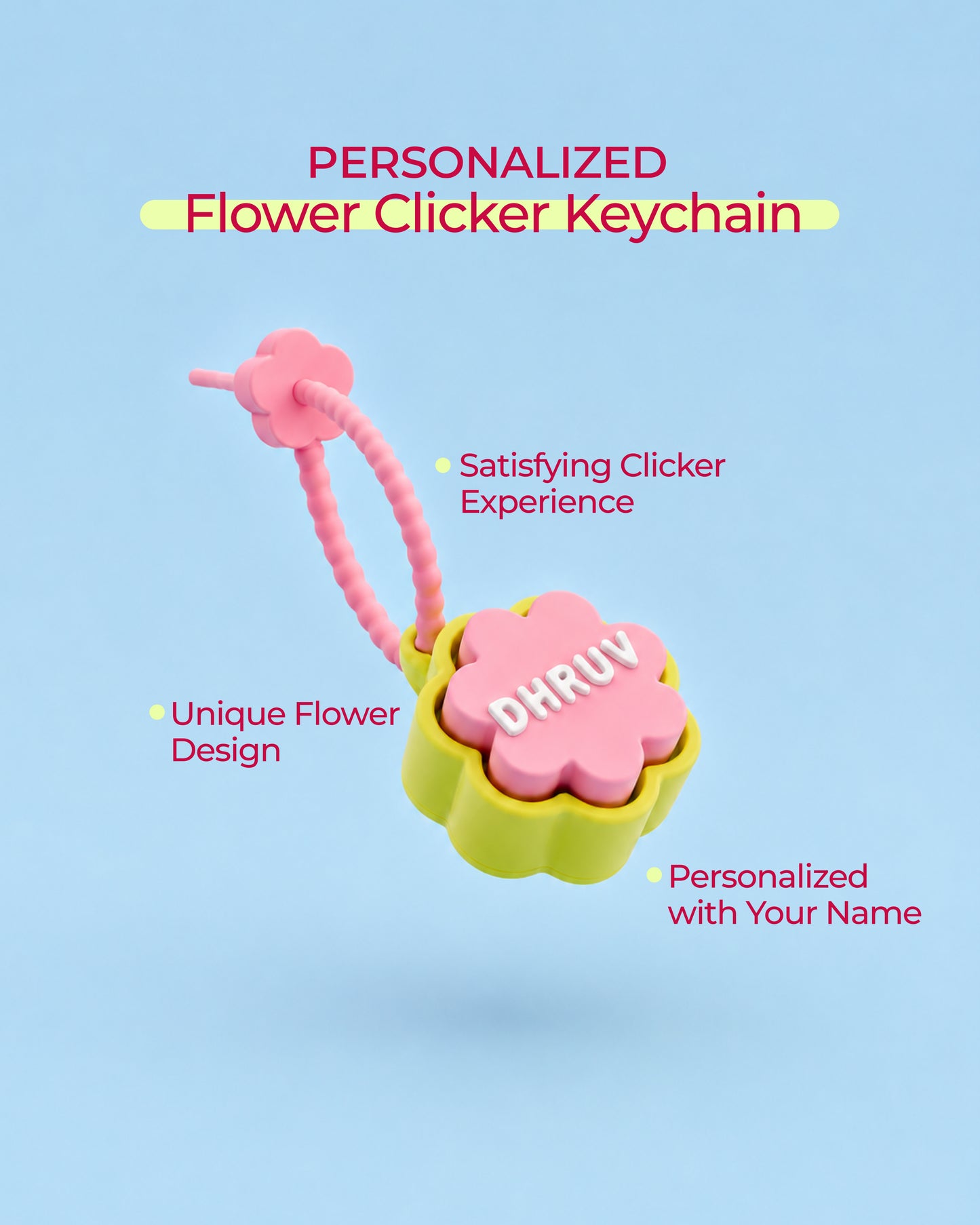 Personalized Flower Clicker Name Keychain