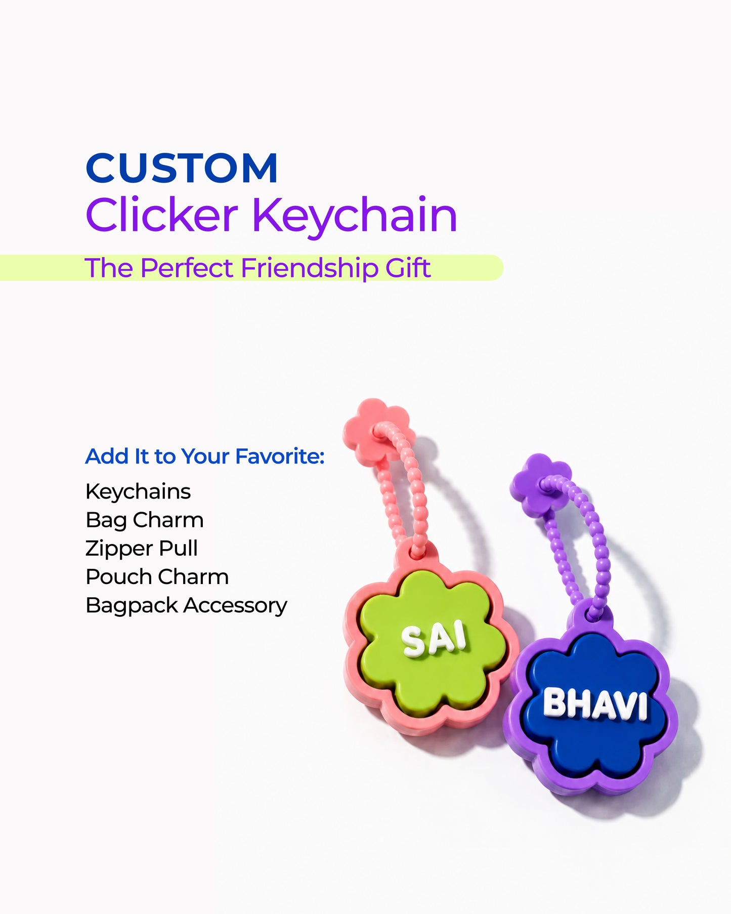 Personalized Flower Clicker Name Keychain