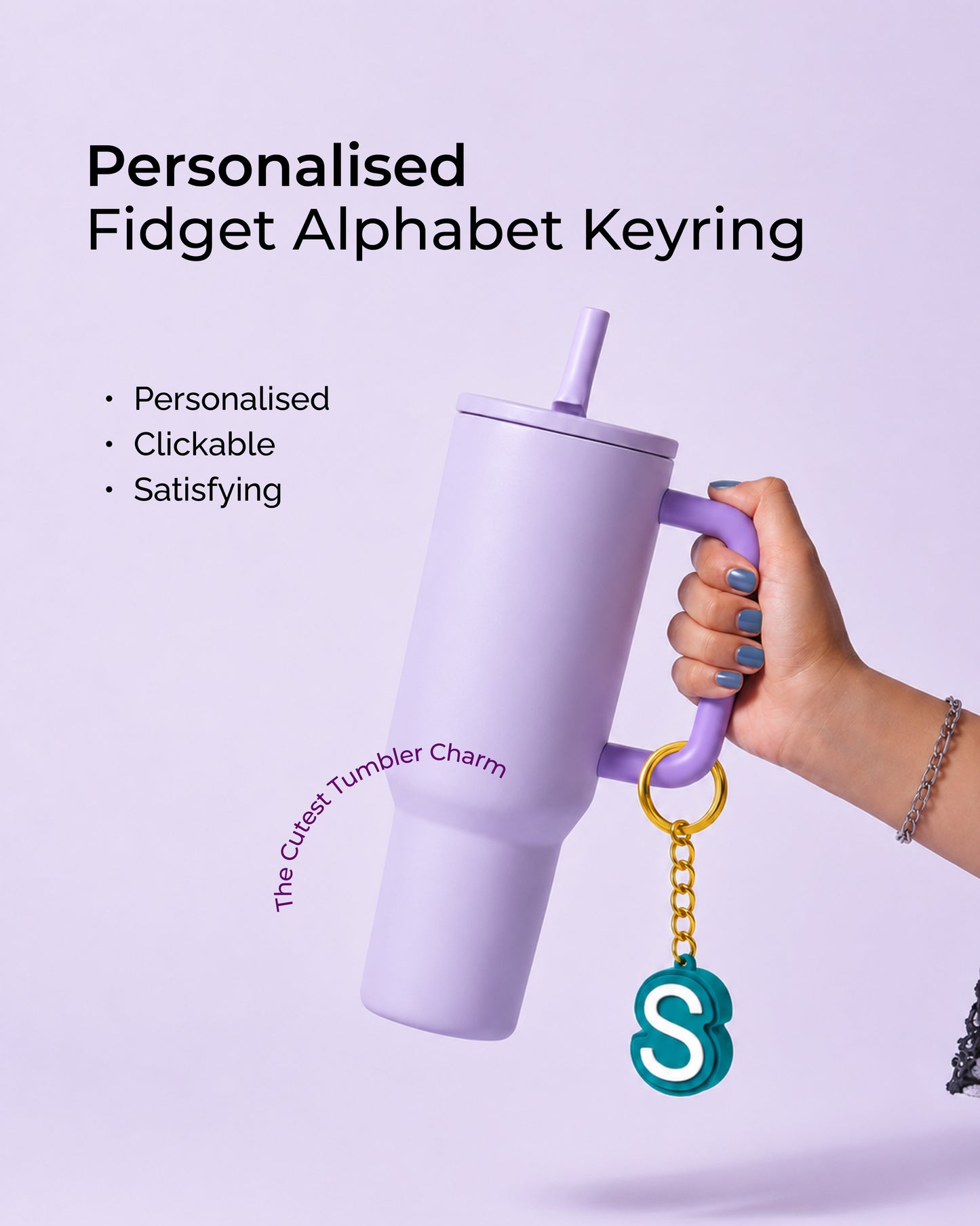 Personalised Clicker Letter Keychain Fidget Alphabet Keyring