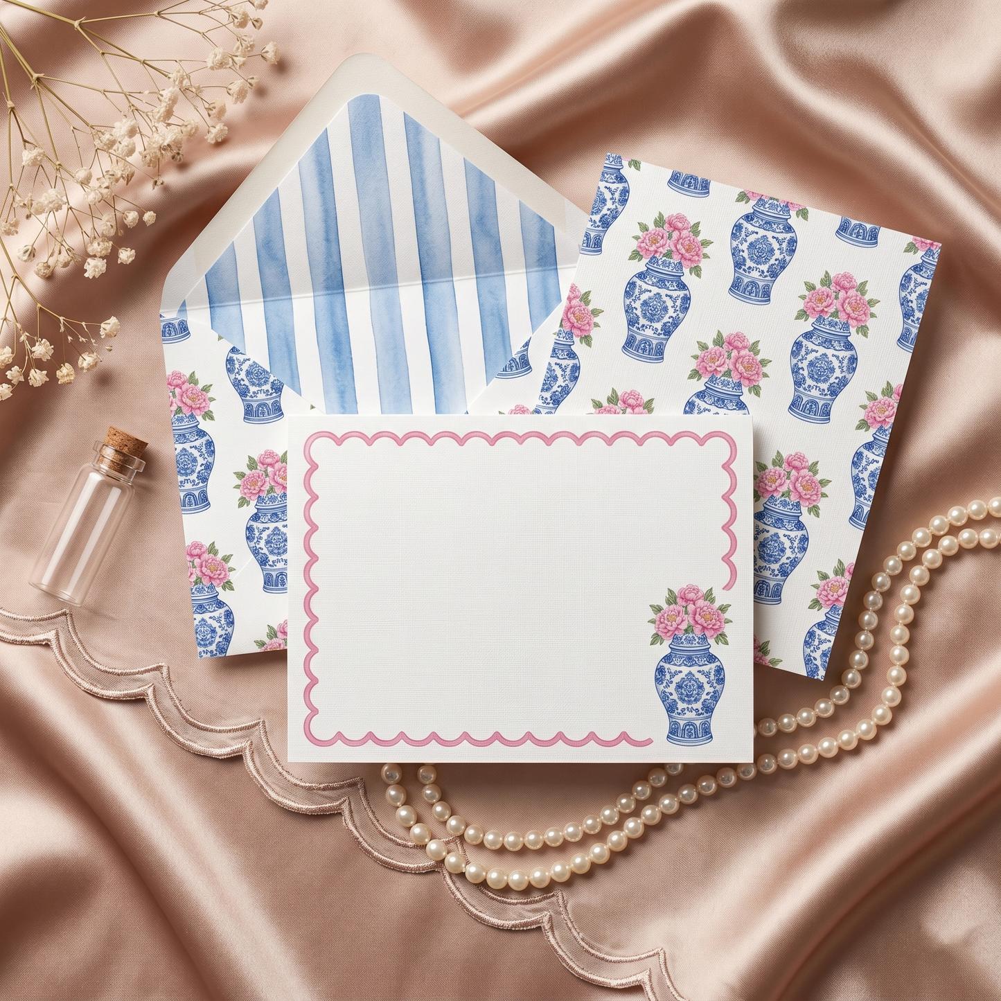 Textured Notecards with Envelope -Chinoiserie Bloom Collection