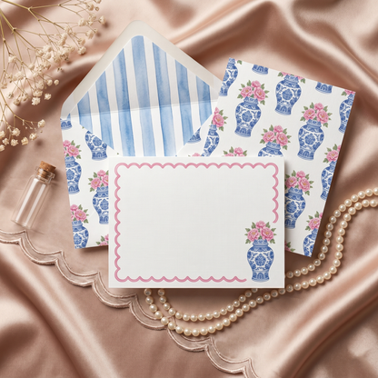 Textured Notecards with Envelope -Chinoiserie Bloom Collection